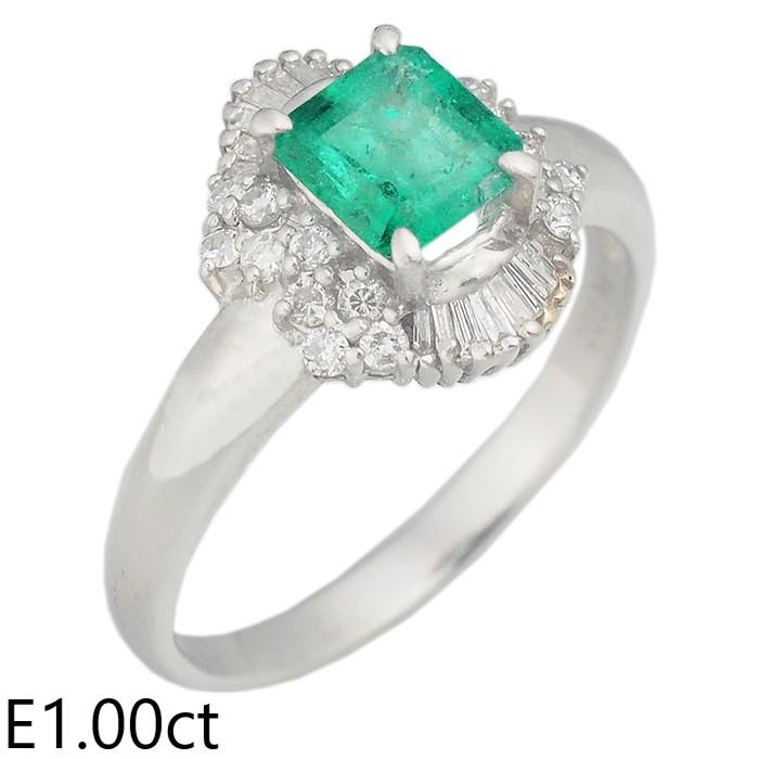 音羽屋□ エメラルド/1.00ct ダイヤ/0.50ct Pt900 デザイン リング 21 