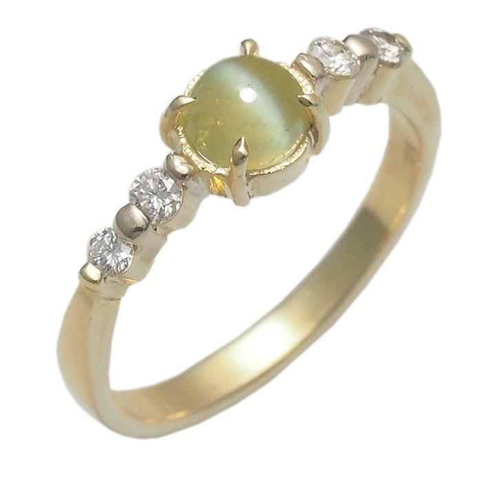音羽屋□ キャッツアイ/1.13ct ダイヤ/0.19ct K18YG デザイン リング