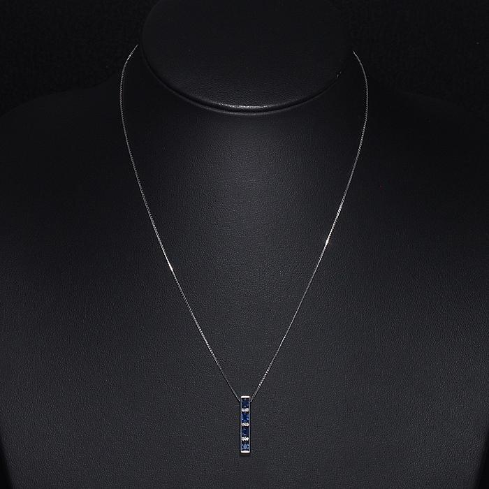 音羽屋□ サファイア/0.93ct ダイヤ/0.06ct K18WG デザイン ネックレス
