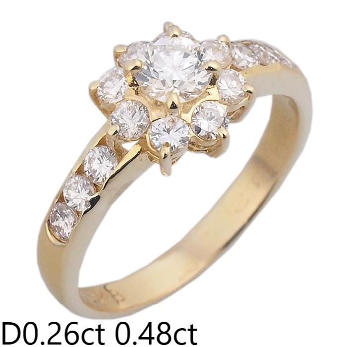 音羽屋□ G/VVS-2 ダイヤモンド/0.26ct 0.48ct K18YG デザイン リング 