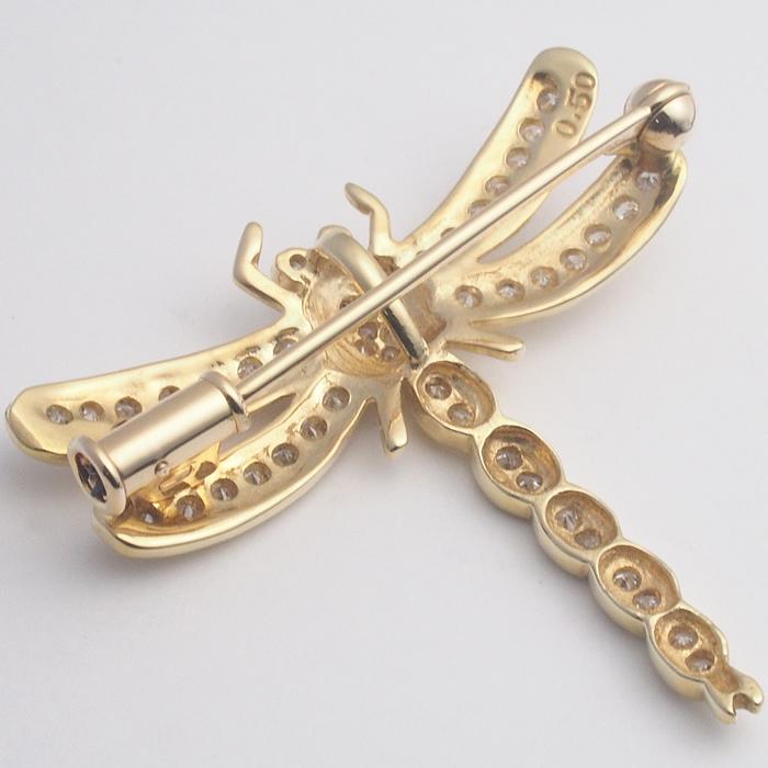 音羽屋□ ダイヤモンド/0.50ct K18YG トンボモチーフ ブローチ 