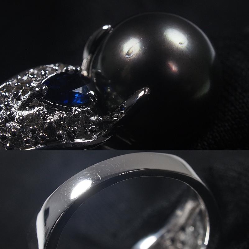 音羽屋□ 黒蝶 南洋パール/12.3mm サファイア/0.50ct ダイヤ/0.40ct