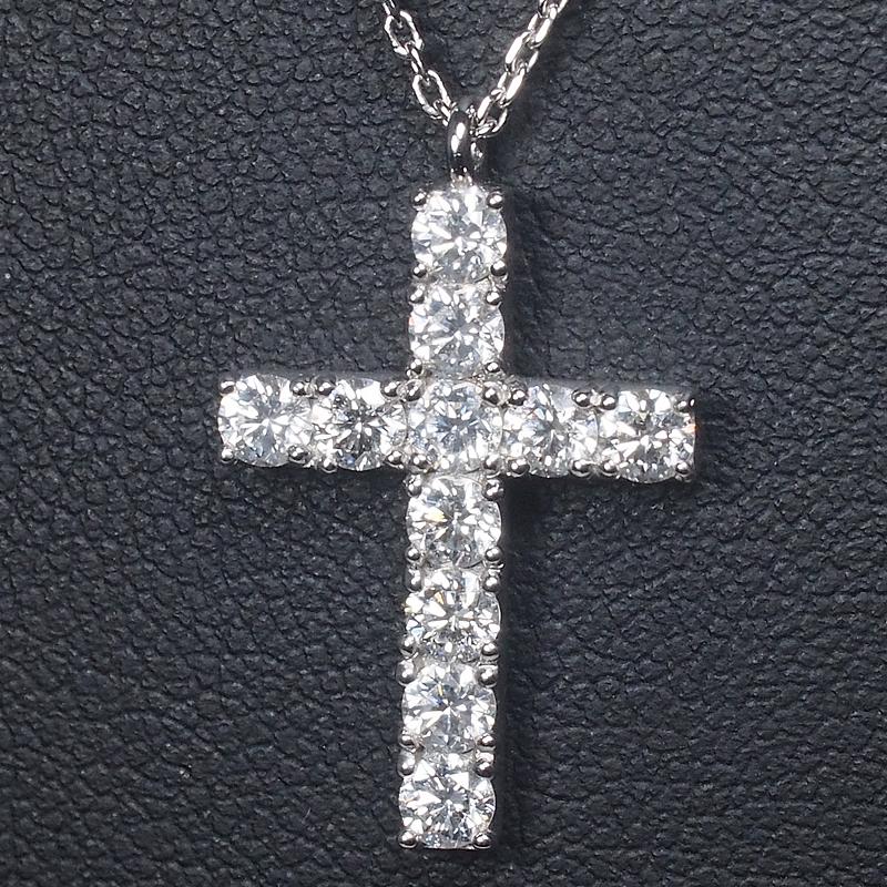 音羽屋□ ダイヤモンド/1.00ct K18WG リバーシブル クロス デザイン