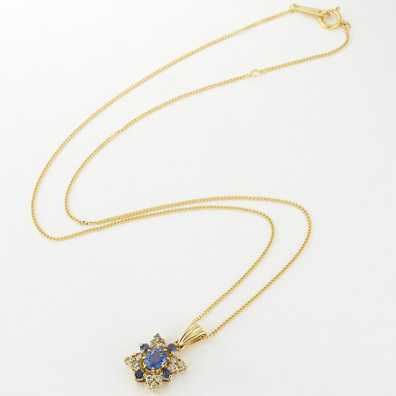 音羽屋■ サファイア/0.67ct ダイヤ/0.24ct K18YG デザイン ネックレス 仕上済【中古】_1