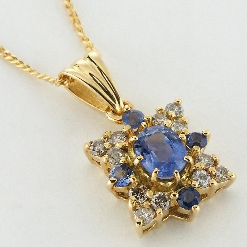 音羽屋■ サファイア/0.67ct ダイヤ/0.24ct K18YG デザイン ネックレス 仕上済【中古】_2