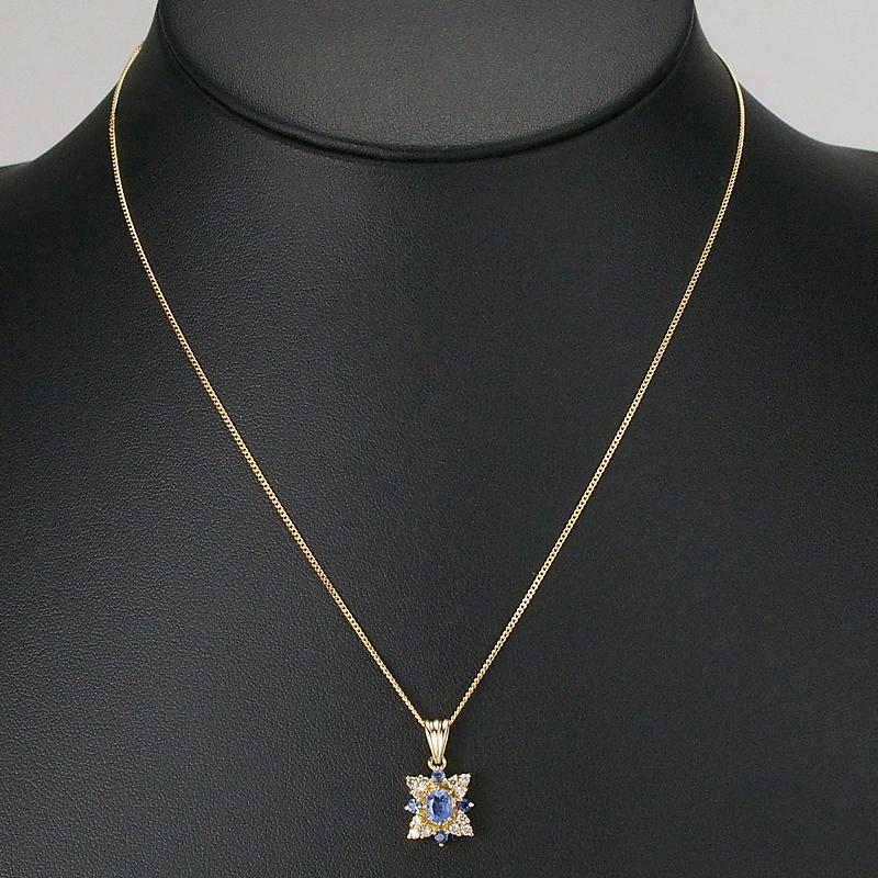 音羽屋■ サファイア/0.67ct ダイヤ/0.24ct K18YG デザイン ネックレス 仕上済【中古】_6