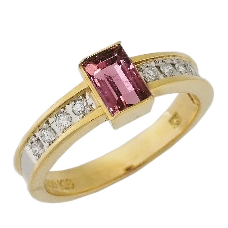 音羽屋□ トルマリン ダイヤ K18YG/Pt900 デザイン リング 11.5号 鑑別