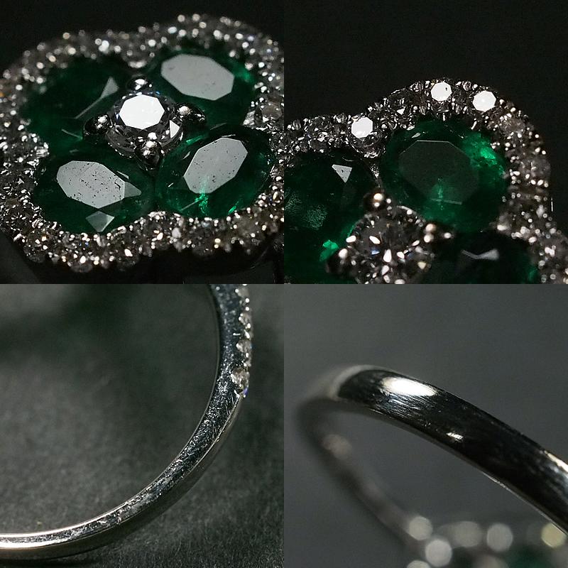 音羽屋□ エメラルド/0.61ct ダイヤ/0.25ct K18WG デザイン リング 13 