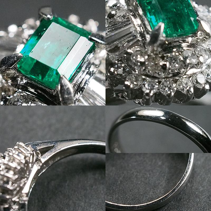 音羽屋□ エメラルド/0.28ct ダイヤ/0.29ct Pt900 デザイン リング 15 