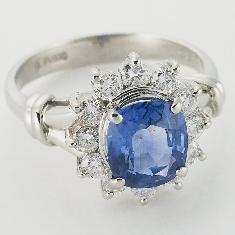 音羽屋□ サファイア/1.86ct ダイヤ付 Pt900 デザイン リング 12号