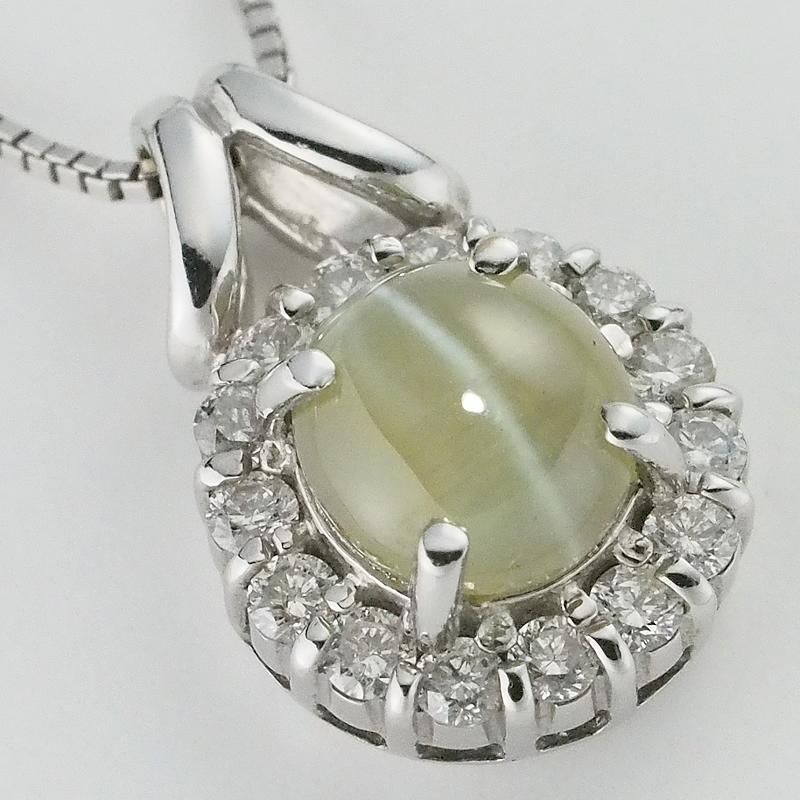 音羽屋□ クリソベリルキャッツアイ/1.20ct ダイヤ/0.26ct K18WG 