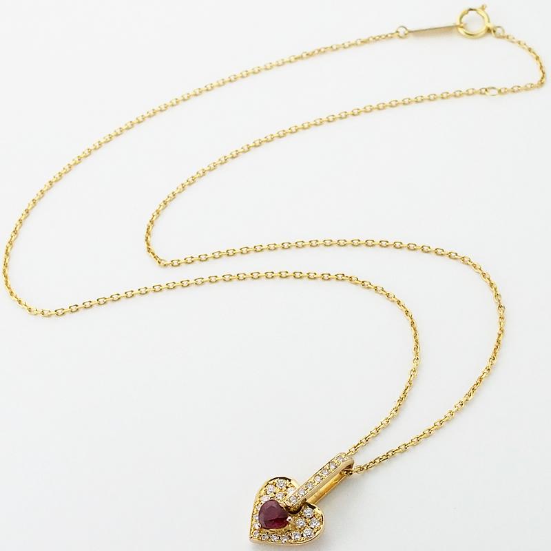 音羽屋□ ルビー/0.45ct ダイヤ/0.297ct/0.247 K18YG ハート デザイン
