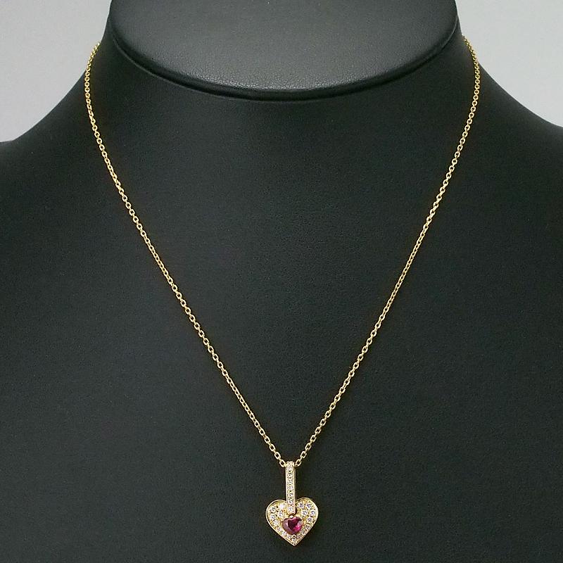 音羽屋□ ルビー/0.45ct ダイヤ/0.297ct/0.247 K18YG ハート デザイン