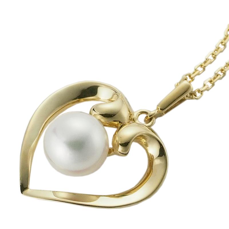 音羽屋□ ミキモト MIKIMOTO あこやパール K18YG ハートモチーフ 