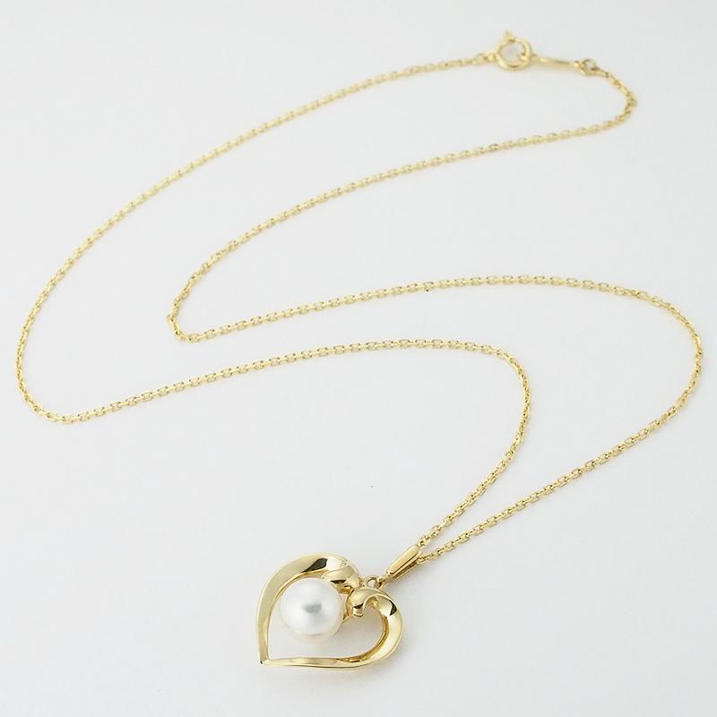 音羽屋□ ミキモト MIKIMOTO あこやパール K18YG ハートモチーフ 