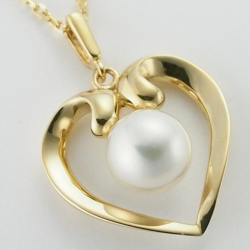 音羽屋□ ミキモト MIKIMOTO あこやパール K18YG ハートモチーフ 