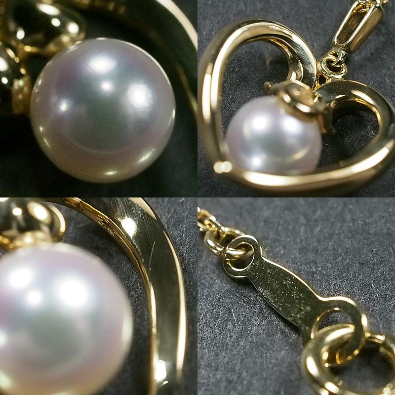 音羽屋□ ミキモト MIKIMOTO あこやパール K18YG ハートモチーフ 