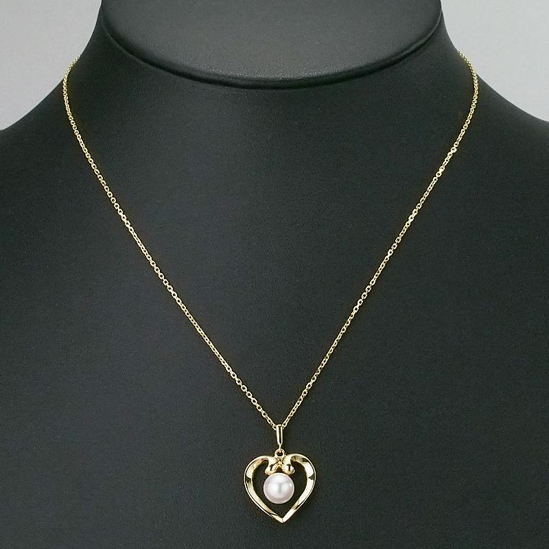 音羽屋□ ミキモト MIKIMOTO あこやパール K18YG ハートモチーフ 