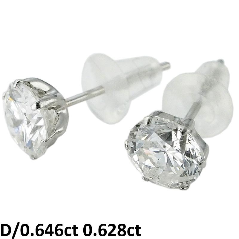 音羽屋□ G/I-1 ダイヤモンド/0.646ct 0.628ct Pt900 1粒ダイヤ ピアス 