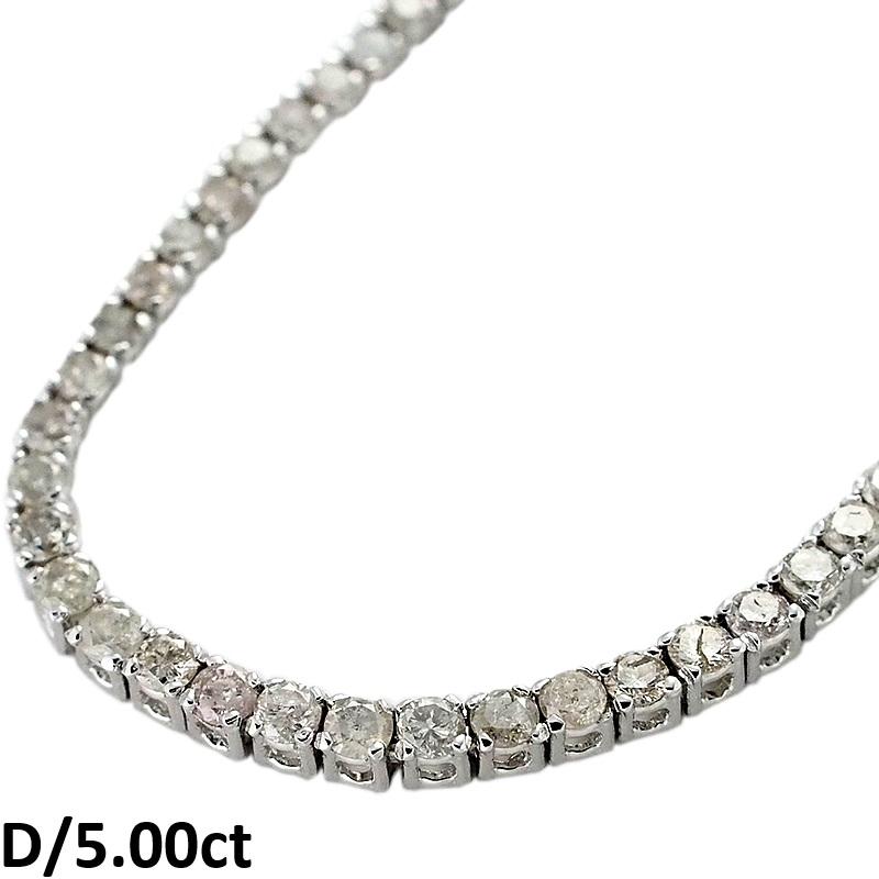 音羽屋□ ダイヤモンド/5.00ct K18WG テニスネックレス 仕上済 鑑別書