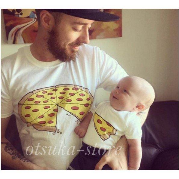 限定セール 親子ペアルック かわいいピザプリント 黒 ピンク グレー ホワイト ベビー 親子お揃いコーデ