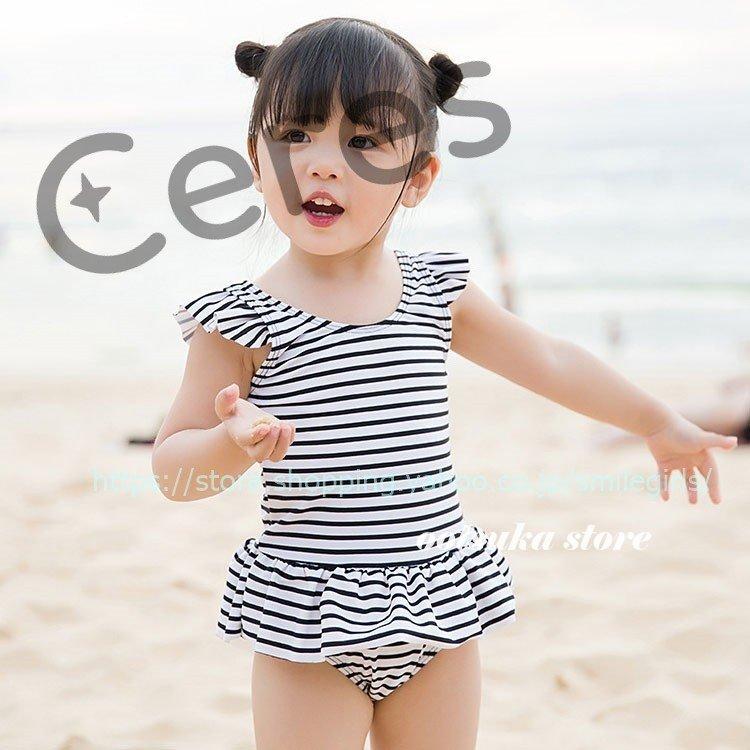 最大58 Offクーポン 子供服 ベビー 水着 キッズ ワンピース スカート付き ストライプ シンプル 女の子 80 90 100 110 1 Quran Unv Edu Sd