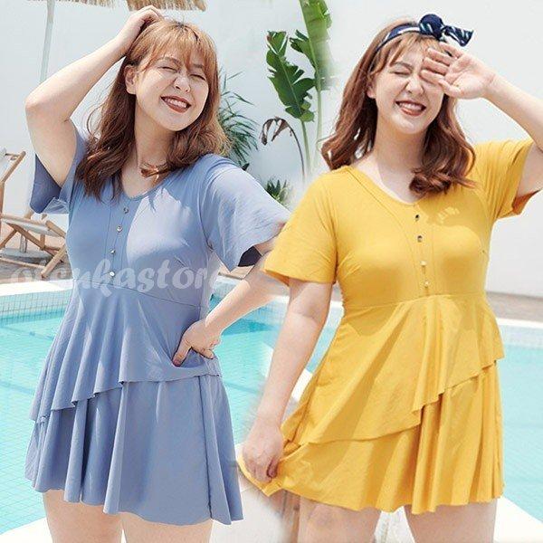 ぽっちゃり ワンピース 水着 体型カバー レディース 着痩せ 袖あり お尻 ショートパンツ 大きいサイズ 海 フレア 最大41 Offクーポン 韓国風 オトナ女子 お腹カバー ミセス