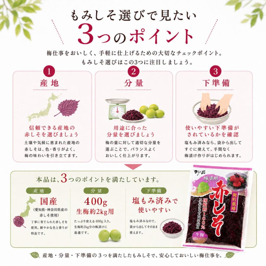 赤しそ 国産 梅干し用 もみしそ 400g 梅2kg用 しそ漬け 梅漬け用 保存