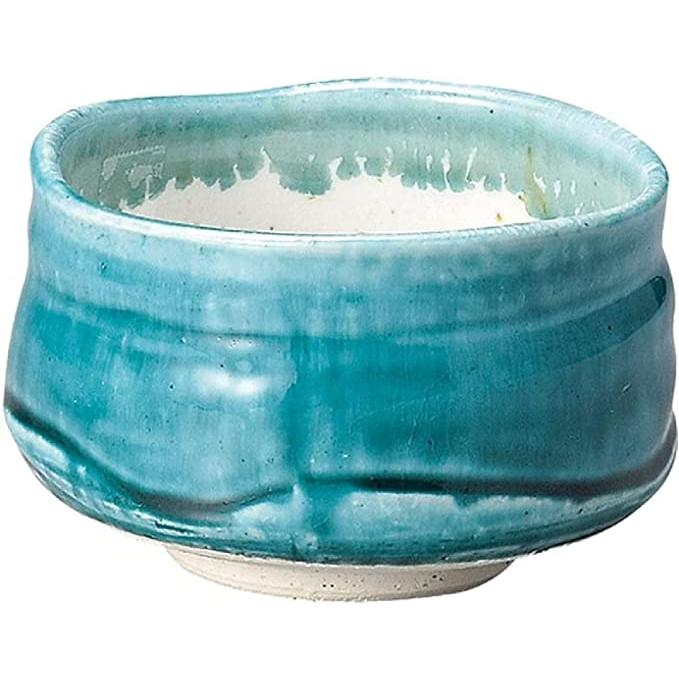 抹茶碗 美濃焼モダン志野焼トルコブルー合い掛け陶器と磁器の