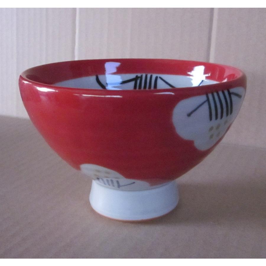 うどん どんぶり 器 高台 麺鉢 丼 赤楽 赤 花柄 小 : 山長陶芸 焼き物