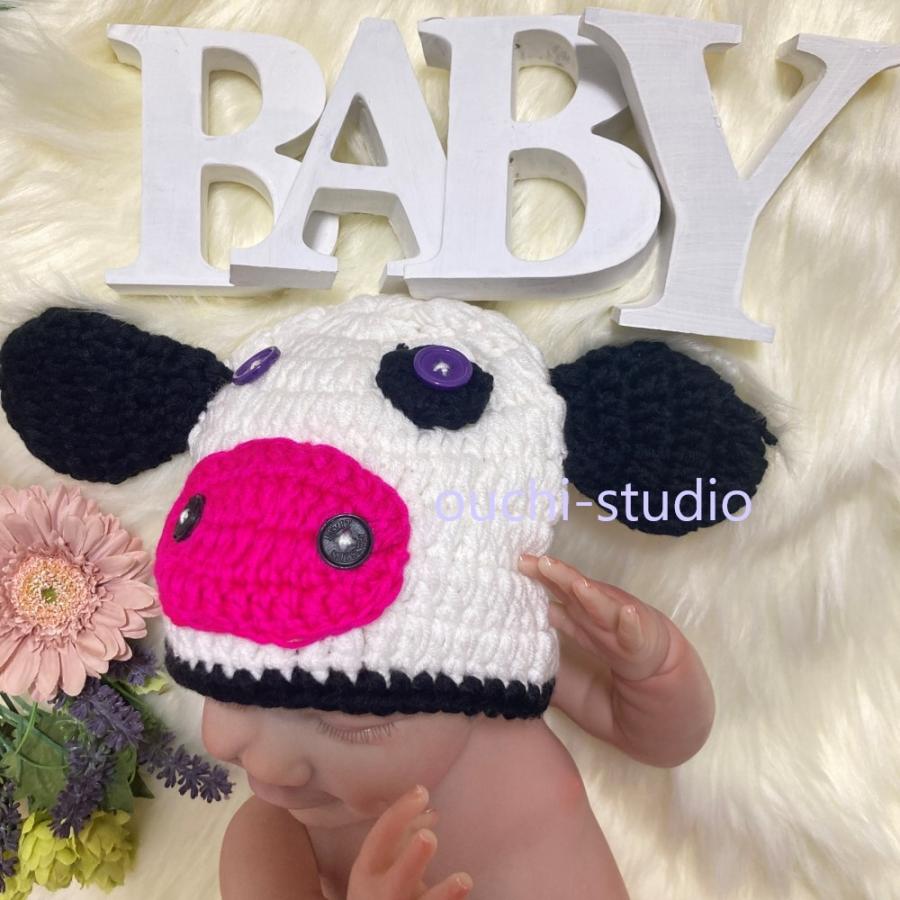 ニューボーンフォト セルフ 寝相 アート ベビーコスチューム コス プレ 衣装 新生児 撮影 帽子 うし | ブランド登録なし | 01