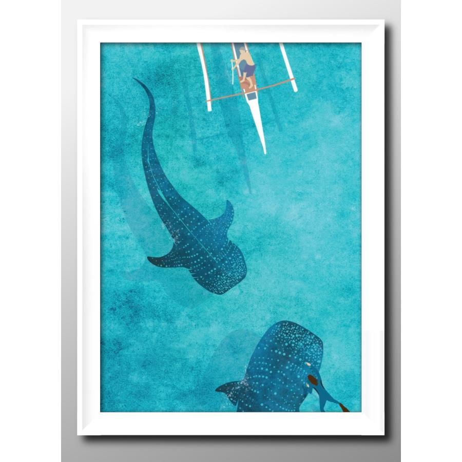 日本製 ポスター ジンベイザメとヨット 海 夏 サマー モダン 絵画