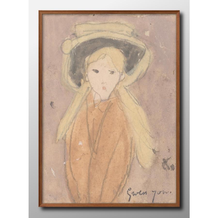 ポスター グウェン・ジョン 大きな帽子をかぶった少女 北欧 絵画