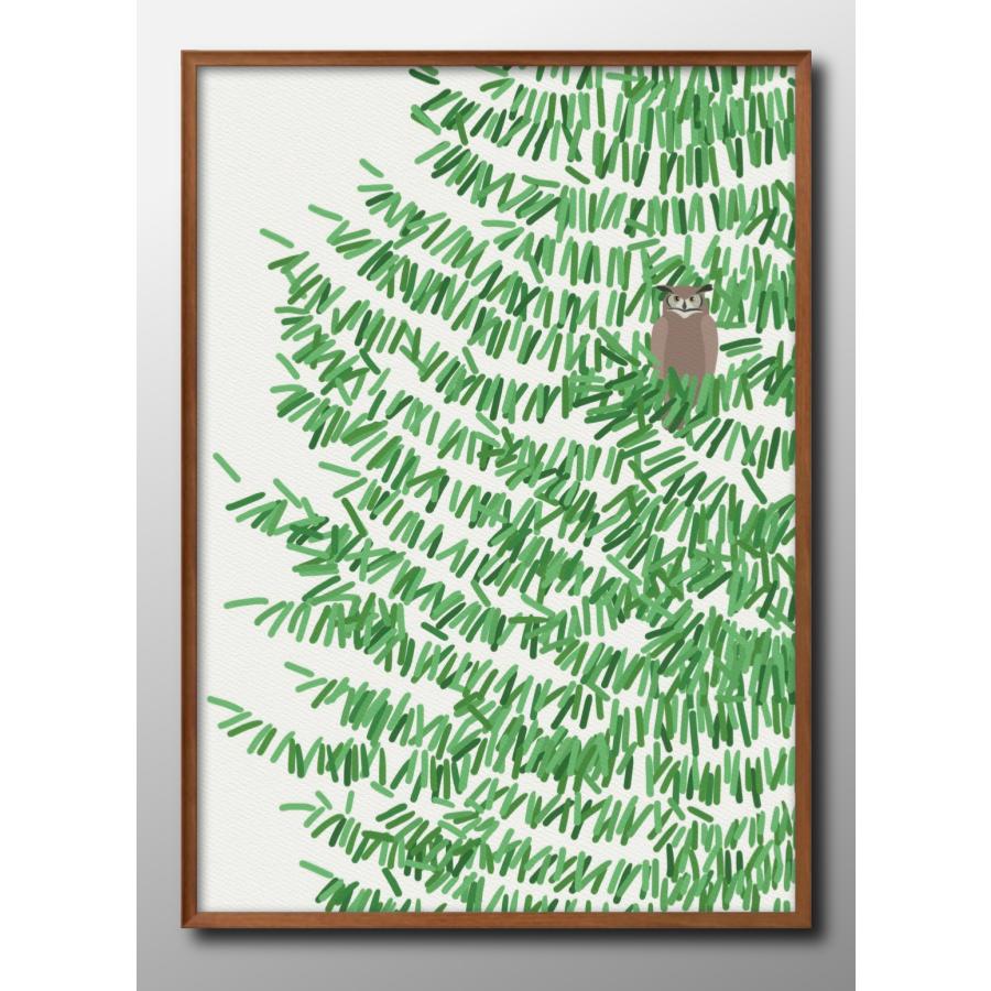 日本製 ポスター フクロウ 猛禽類 ツリー 絵画 インテリア A3サイズ