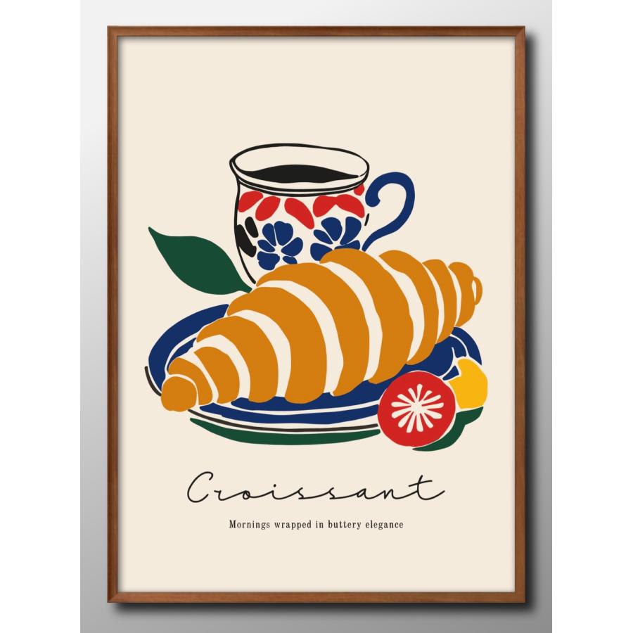 ポスター カフェ コーヒー クロワッサン パン 絵画 インテリア A3