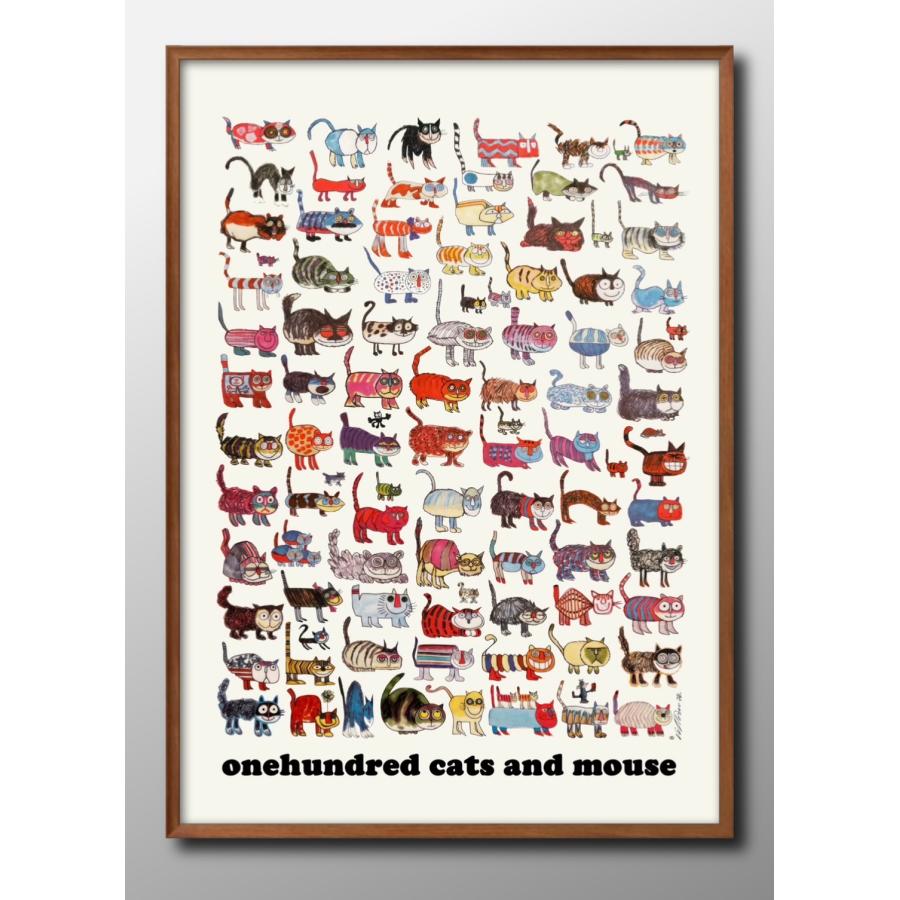 ポスター 100匹の猫とネズミ ネコ 猫 図鑑 絵画 インテリア A3サイズ