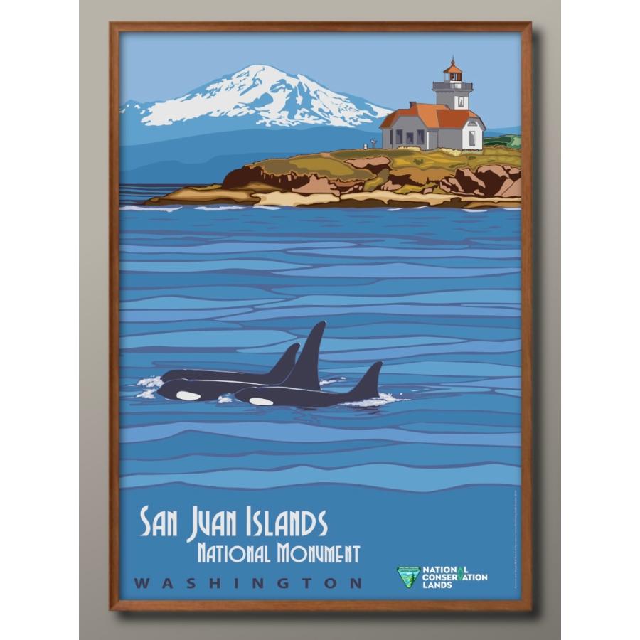 日本製 ポスター ビンテージ サンフアン諸島 シャチ 海 絵画