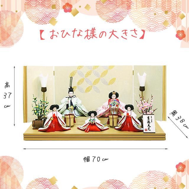 吉徳大光 雛人形 リフレクションズ屏風 三人官女付き 五人飾り 賑やか