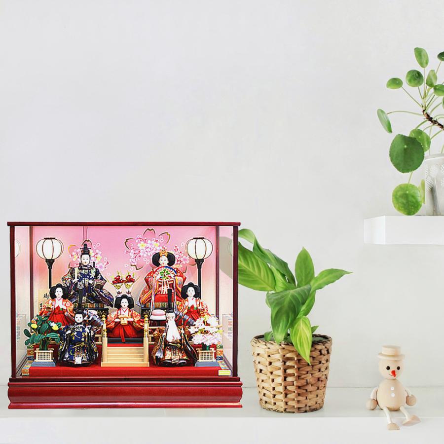 吉徳大光 雛人形 七人 ガラスケース飾り 三人官女 賑やか 華やか