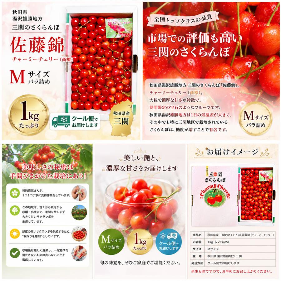 さくらんぼ 佐藤錦 秋田県 三関産 1kg Mサイズ バラ詰め JAこまち お