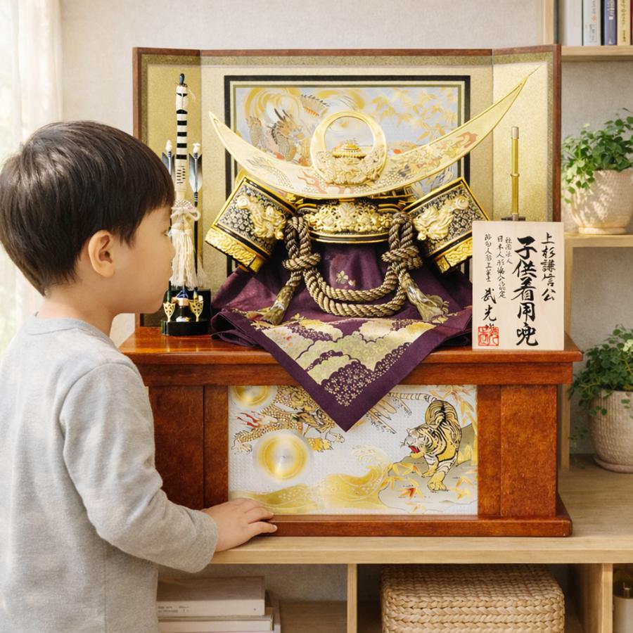かぶれる兜 五月人形 収納飾り 上杉謙信 着用兜 おしゃれ コンパクト