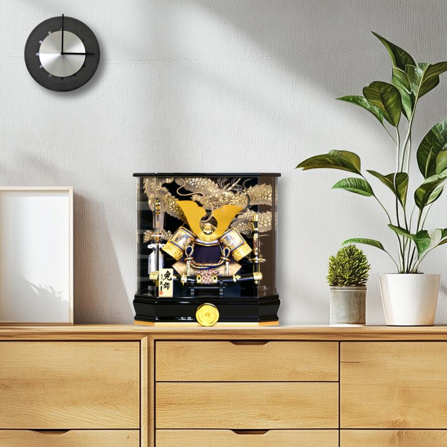 久月 五月人形 アクリルケース 家紋入り 兜 コンパクト 前太刀付き