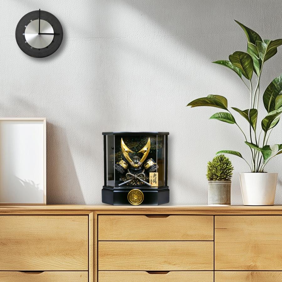 久月 五月人形 アクリル ケース飾り 家紋 兜 おしゃれ コンパクト 人形