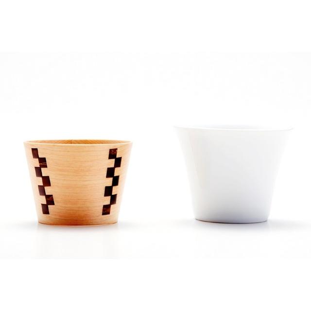 まん丸 樺細工　秋田角館伝統工芸品　総皮造 樺細工 Tsunagu カップ 角柄 秋田 伝統工芸 桜皮細工 美濃焼 磁器 檜