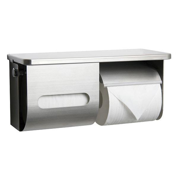 ペーパー盗難防止鍵付棚付横2連ワンハンドペーパーホルダー R3835L-K