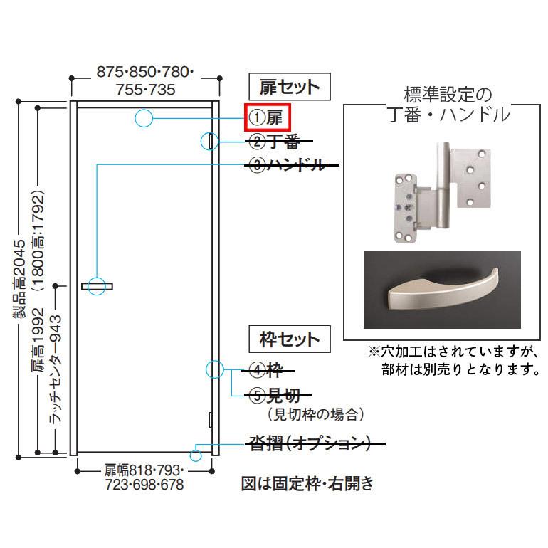 DAIKEN(大建工業)　ハピア　トレンドウッド調　片開きドア本体　(枠無し・ハンドル無し・丁番無し)