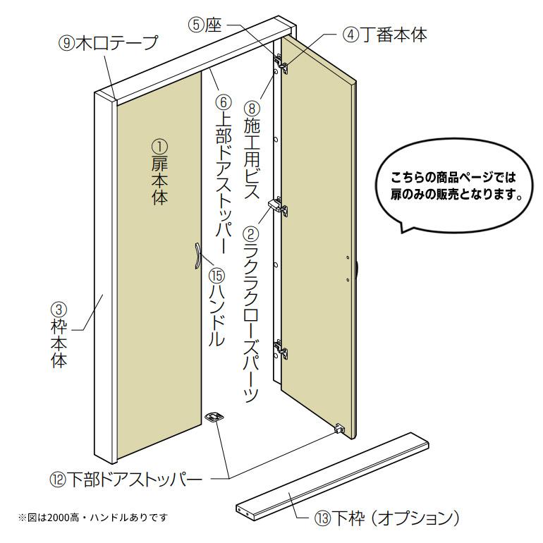 大建工業 ハピア クローク収納 収納開き戸【扉のみ2枚１セット】734幅・1200高用 フラット縦木目・横木目タイプ(ハンドルレス)用｜ouchioukoku｜03