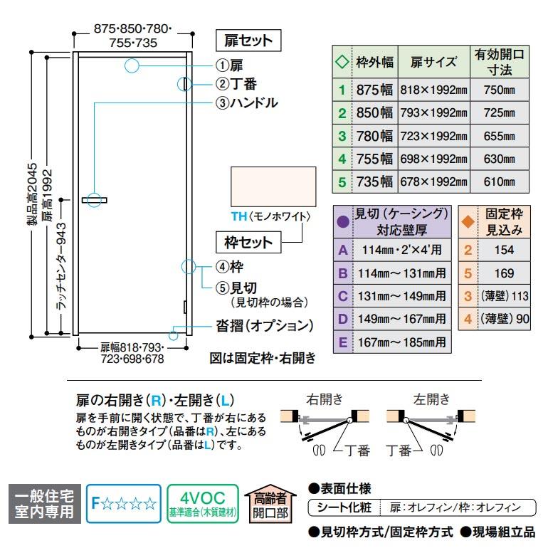 大建工業 ソリッド調 片開きドアセット 0Pデザイン 固定枠/見切枠 内装ドア DAIKEN｜ouchioukoku｜11