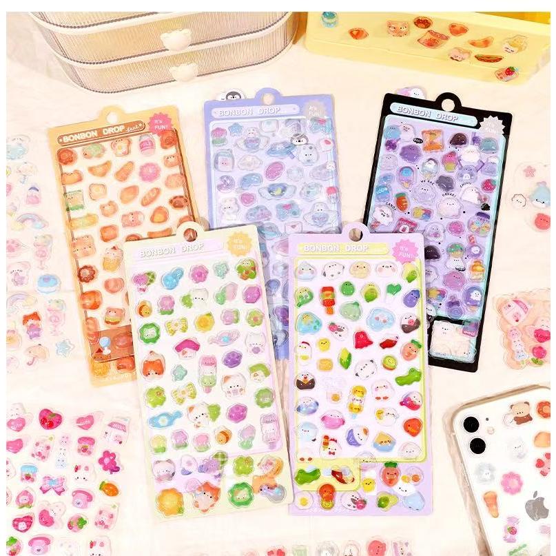 シール 4枚セット 立体シール ステッカー ごほうびシール DIY用 女の子