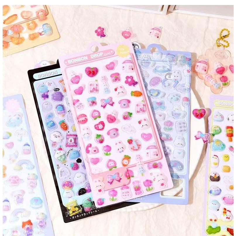 シール 4枚セット 立体シール ステッカー ごほうびシール DIY用 女の子